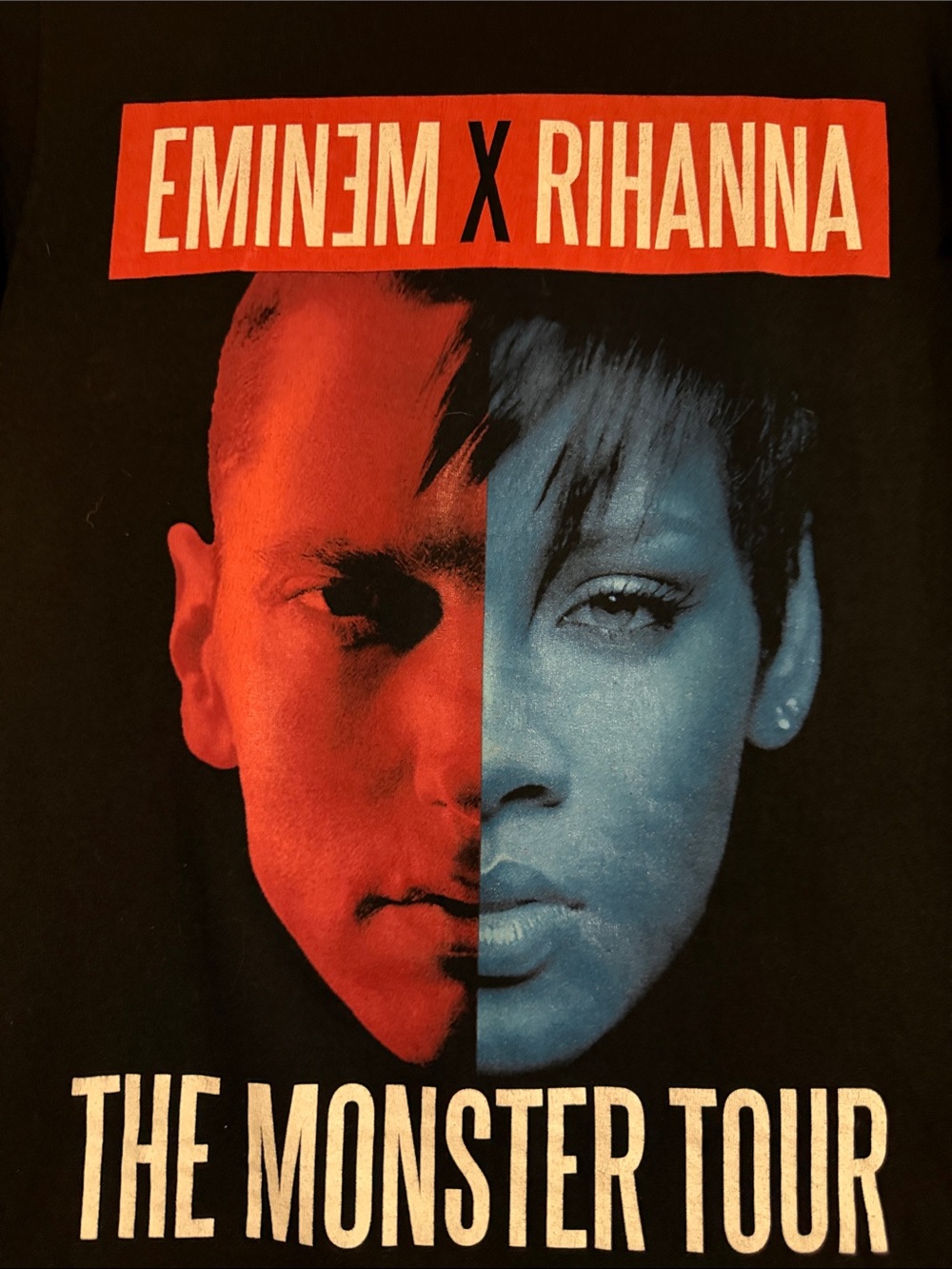 Eminem x Rihanna The Monster Tour Graphic Tee - Black with Red & Blue Print